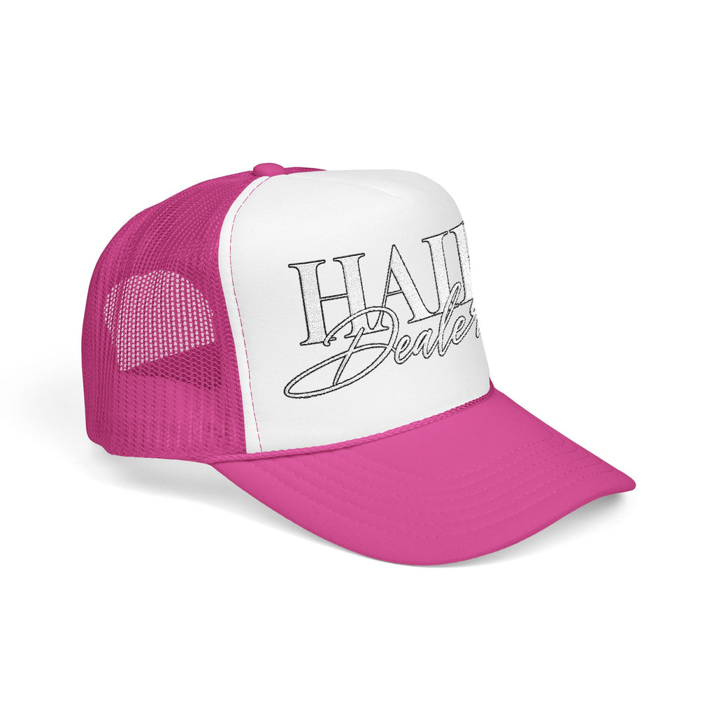 Hair Dealer Trucker Hat — Pink Foam Mesh Cap for Hairstylists