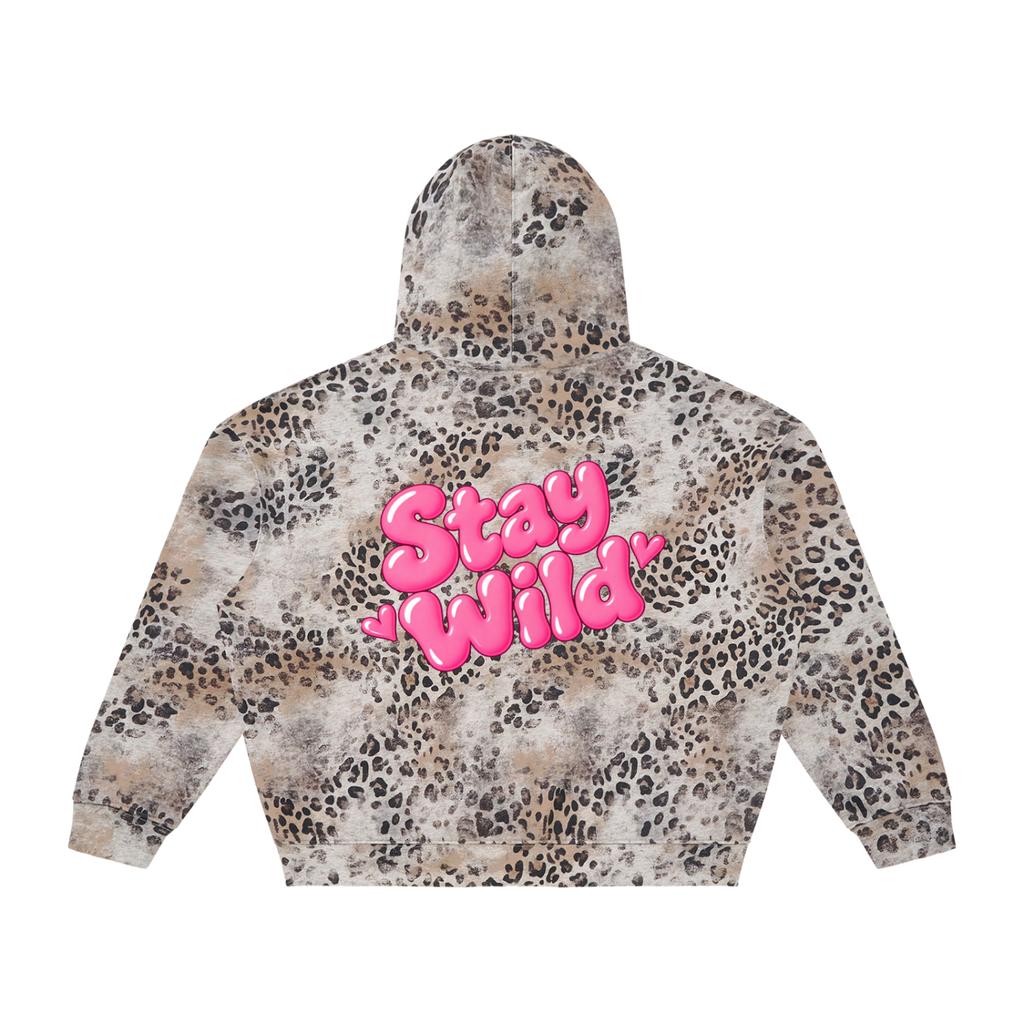 Unisex Vintage Wash Leopard Full Zip Hoodie